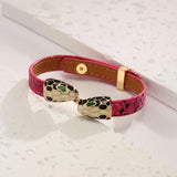 Dual Snake Face Enamel Black multi 18K Gold Stainless Steel Anti Tarnish Leather Bracelet For Women