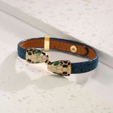 Dual Snake Face Enamel Black multi 18K Gold Stainless Steel Anti Tarnish Leather Bracelet For Women