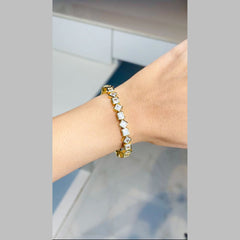 Heart Rectangle 18K Gold Cubic Zirconia Anti Tarnish Cuff Bracelet For Women