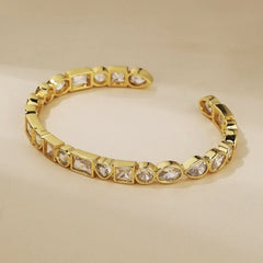 Heart Rectangle 18K Gold Cubic Zirconia Anti Tarnish Cuff Bracelet For Women