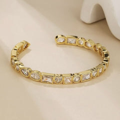 Heart Rectangle 18K Gold Cubic Zirconia Anti Tarnish Cuff Bracelet For Women Group4