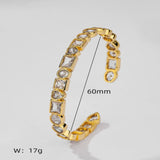 Heart Rectangle 18K Gold Cubic Zirconia Anti Tarnish Cuff Bracelet For Women