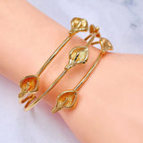 Leaf Flower 18K Gold Anti Tarnish Cuff Bracelet For Women