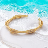 Slim Wave 18K Gold Anti Tarnish Cuff Bracelet For Women