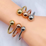 Ball Glossy 18K Gold Silver Rose Gold Anti Tarnish Cuff Bracelet Set Pack of 3 For Women