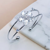 Flower White Silver Cubic Zirconia Copper Anti Tarnish Cuff Bracelet For Women