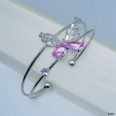 Baguette Butterfly White Silver Cubic Zirconia Copper Anti Tarnish Cuff Bracelet For Women