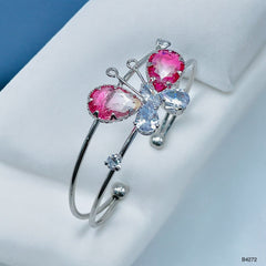 Butterfly White Silver Cubic Zirconia Copper Anti Tarnish Cuff Bracelet For Women