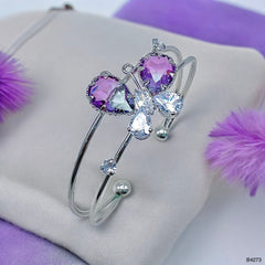 Butterfly White Silver Cubic Zirconia Copper Anti Tarnish Cuff Bracelet For Women