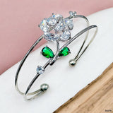 Flower Green Silver Cubic Zirconia Crystal Anti Tarnish Cuff Bracelet For Women