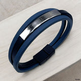 Id Layer Black Silver Vegan Leather Bracelet For Men