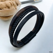 Rope Layer Brown Black Vegan Leather Bracelet For Men