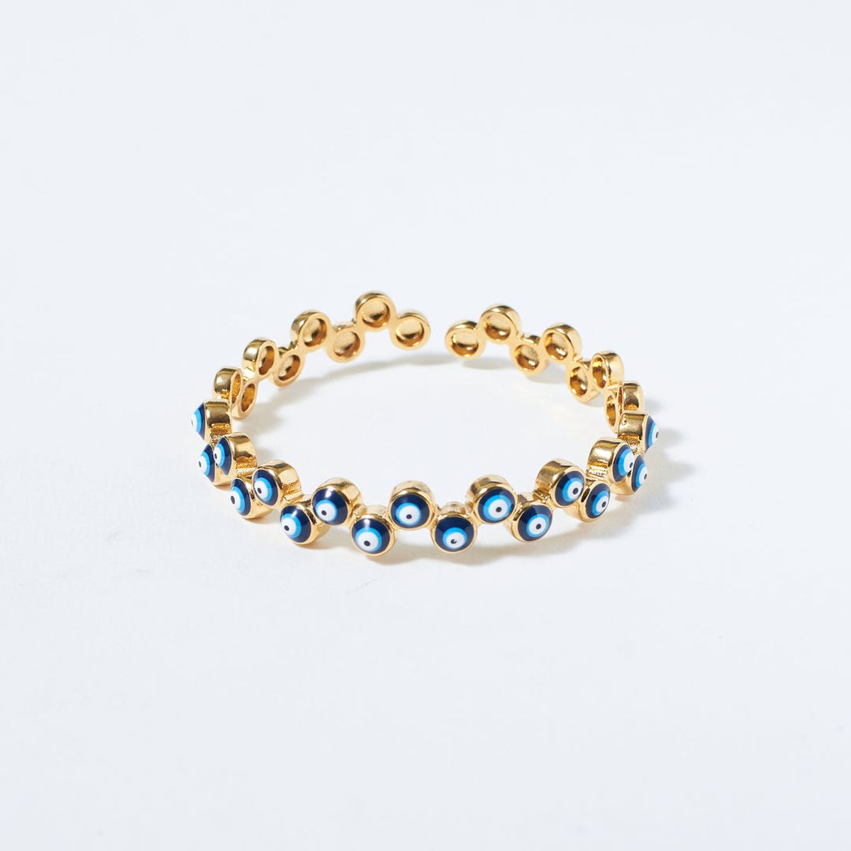 Evil Eye Enamel Blue 18K Gold Anti Tarnish Cuff Kada Bracelet For Women