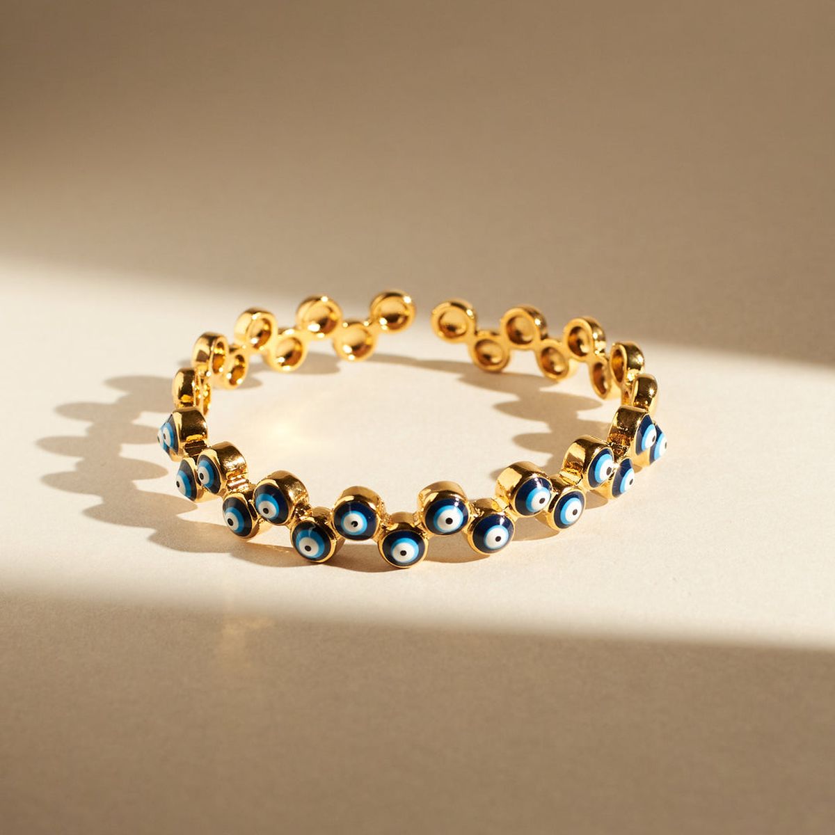 Evil Eye Enamel Blue 18K Gold Anti Tarnish Cuff Kada Bracelet For Women