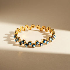 Evil Eye Enamel Blue 18K Gold Anti Tarnish Cuff Kada Bracelet For Women