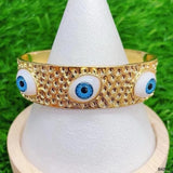 Dented Evil Eye Blue 18K Gold Beads Anti Tarnish Cuff Bracelet For Women