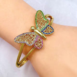 Butterfly Rainbow Multi 18K Gold Cubic Zirconia Crystal Anti Tarnish Cuff Bracelet For Women