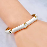 Evil Eye White 18K Gold Enamel Anti Tarnish Cuff Bracelet For Women