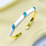 Evil Eye White 18K Gold Enamel Anti Tarnish Cuff Bracelet For Women