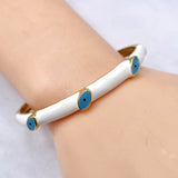 Evil Eye White 18K Gold Enamel Anti Tarnish Cuff Bracelet For Women