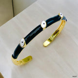 Evil Eye White 18K Gold Enamel Anti Tarnish Cuff Bracelet For Women