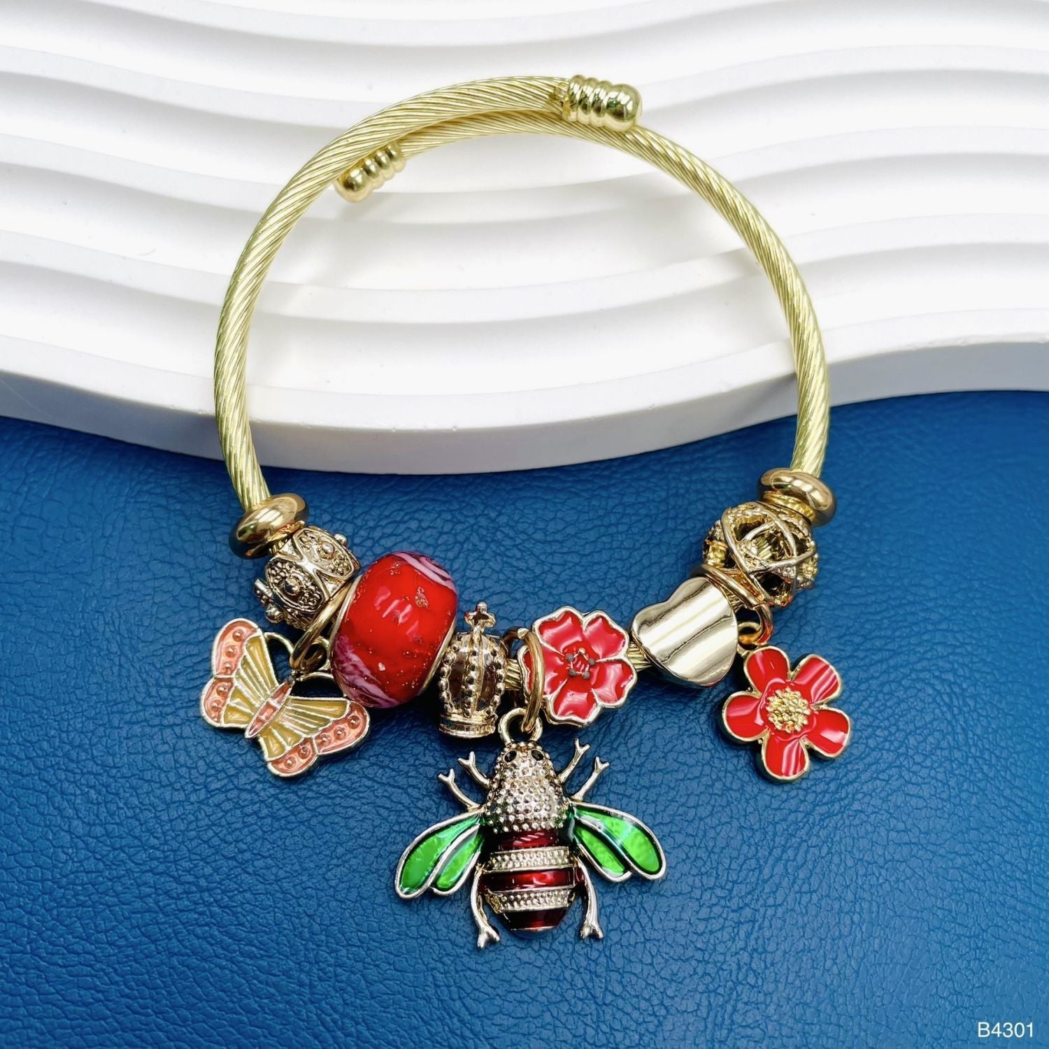 Honey Bee Butterfly Multi 18K Gold Beads Enamel Anti Tarnish Charm Bracelet For Women