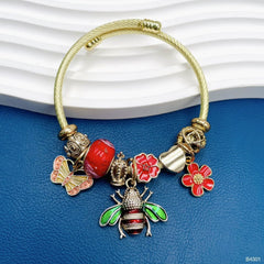 Honey Bee Butterfly Multi 18K Gold Beads Enamel Anti Tarnish Charm Bracelet For Women