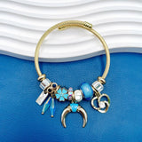 Nail Flower Blue 18K Gold Beads Cubic Zirconia Enamel Anti Tarnish Charm Bracelet For Women