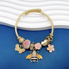 Honey Bee Butterfly Multi Gold Beads Anti Tarnish Charm Bracelet