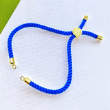 Slim Blue 18K Gold Anti Tarnish Threads Adjustable Slider Bracelet For Women