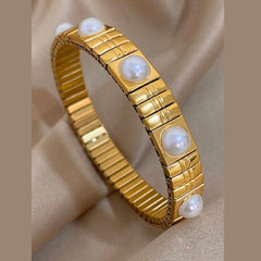 Pearl White Gold Anti Tarnish Expansion Band Stackable Bracelet