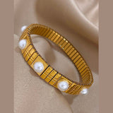 Pearl White 18K Gold Anti Tarnish Expansion Band Stackable Bracelet For Women