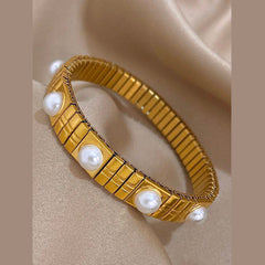 Pearl White Gold Anti Tarnish Expansion Band Stackable Bracelet