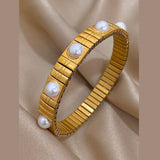 Pearl White 18K Gold Anti Tarnish Expansion Band Stackable Bracelet For Women