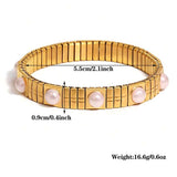 Pearl White 18K Gold Anti Tarnish Expansion Band Stackable Bracelet For Women