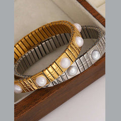 Pearl White Gold Anti Tarnish Expansion Band Stackable Bracelet