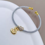 Customized Personalized Initial Letter A Gray 18K Gold Cubic Zirconia Anti Tarnish Charm Cuff Bracelet For Women