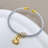 Customized Personalized Initial Letter A Gray 18K Gold Cubic Zirconia Anti Tarnish Charm Cuff Bracelet For Women