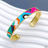 Rainbow Multicolor 18K Gold Enamel Anti Tarnish Cuff Bracelet For Women