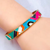 Rainbow Multicolor 18K Gold Enamel Anti Tarnish Cuff Bracelet For Women