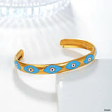 Evil Eye Blue 18K Gold Enamel Anti Tarnish Cuff Bracelet For Women