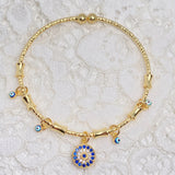 Evil Eye Blue 18K Gold Cubic Zirconia Enamel Anti Tarnish Charm Kada Bracelet For Women