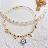 Evil Eye Blue 18K Gold Cubic Zirconia Enamel Anti Tarnish Charm Kada Bracelet For Women