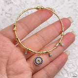 Evil Eye Blue 18K Gold Cubic Zirconia Enamel Anti Tarnish Charm Kada Bracelet For Women