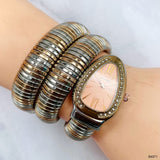 Snake Multi Silver Rose Gold Cubic Zirconia Stainless Steel Watch Bracelet For Women