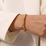 Dented 18K Gold Pearl Cubic Zirconia Anti Tarnish Cuff Bracelet For Women