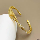 Wave Filigree Cubic Zirconia 18K Gold Anti Tarnish Cuff Bracelet For Women