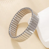 Glossy Silver Stainless Steel Anti Tarnish Stretchable Elastic Bracelet For Men Women