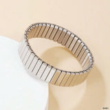 Glossy Silver Stainless Steel Anti Tarnish Stretchable Elastic Bracelet For Men Women