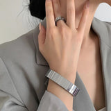 Glossy Silver Stainless Steel Anti Tarnish Stretchable Elastic Bracelet For Men Women